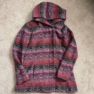 Mossimo Coat Womens L Purple Pink Southwestern Aztec Jacket Tribal Belt Hooded